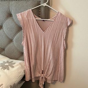 Adorable lightweight top for spring/summer! Light pink/white stripes. Tie front.